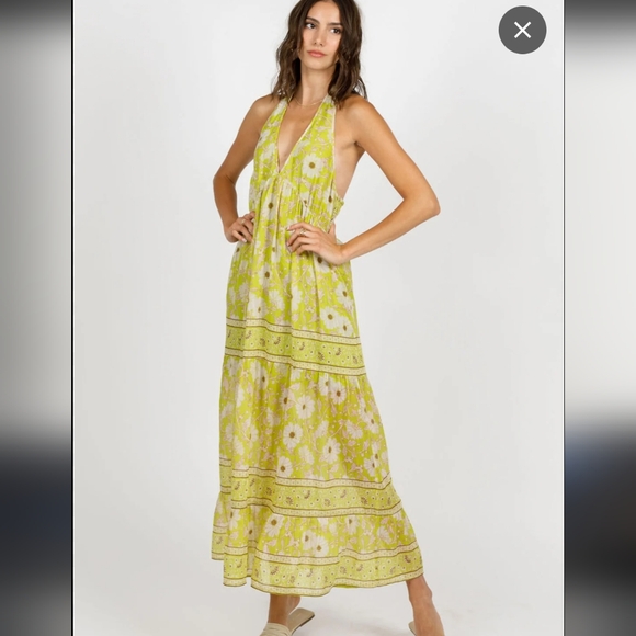 Band Of The Free Dresses & Skirts - Band of the Free Keahi Lime Floral Halter Maxi Dress Size Medium